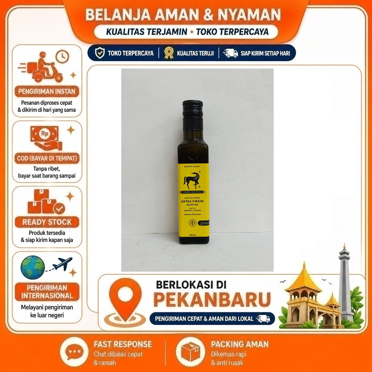 Pekanbaru 250ml Terra Delysa Extra Virgin Olive Oil Cold Pressed Minyak Zaitun Smooth Flavor