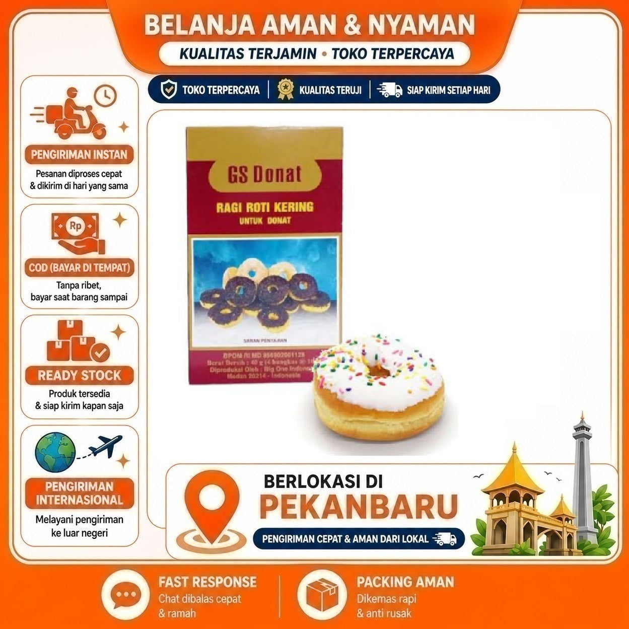 Pekanbaru 4 Saset GS Donat Ragi Roti Kering Untuk Donut Yeast Bahan Baking Kue Cake Mix Halal
